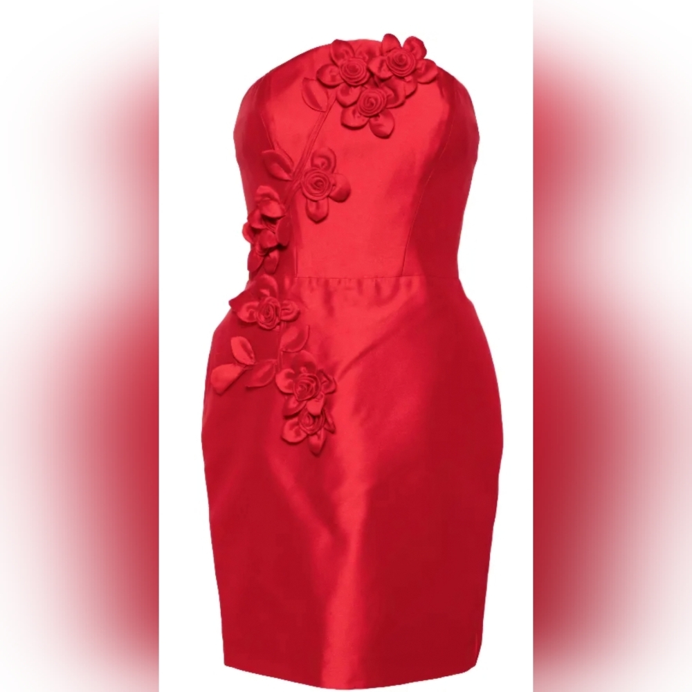 MARCHESA NOTTE RED FLORAL MIKADO MINI DRESS SIZE6 NWT $695